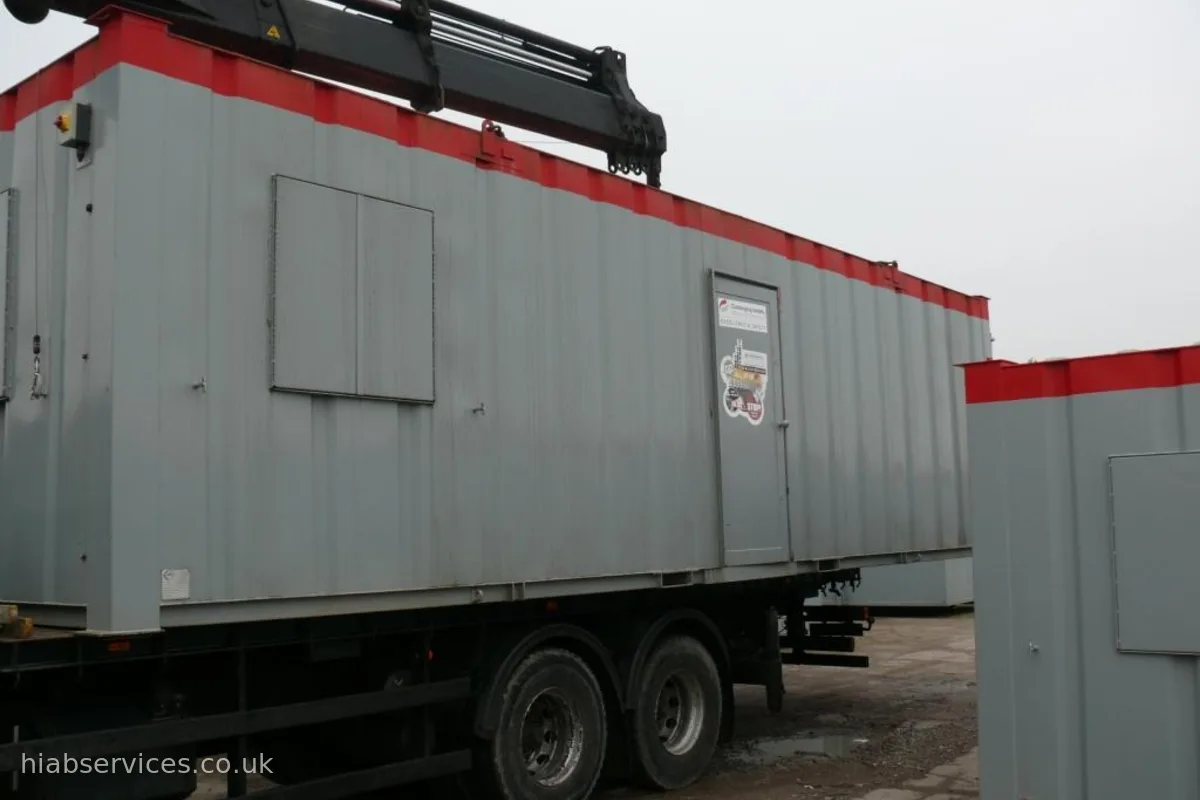 Used and refurbished portable cabin delivered by HIAB UK