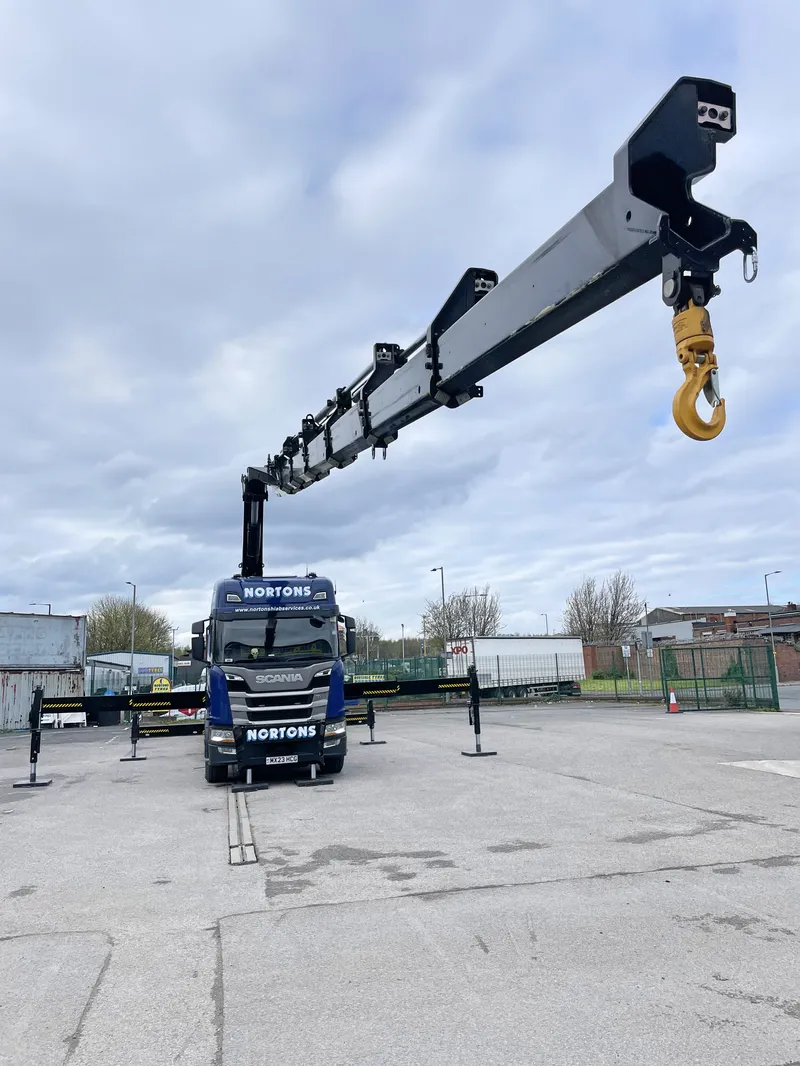 HIAB 658 crane fully extended at the Nortons depot UK