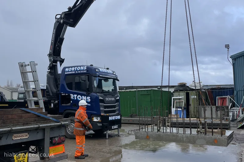 HIAB 858 rigid delivering precast concrete UK