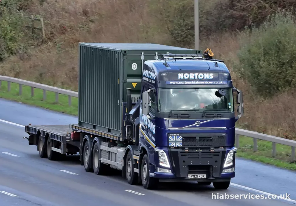 HIAB lorry collecting a shipping container from a UK port