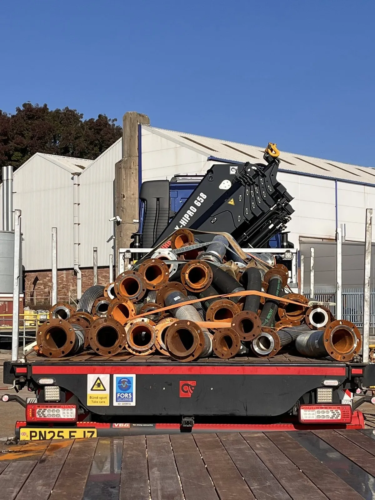 HIAB articulated lorry transporting a heavy load UK