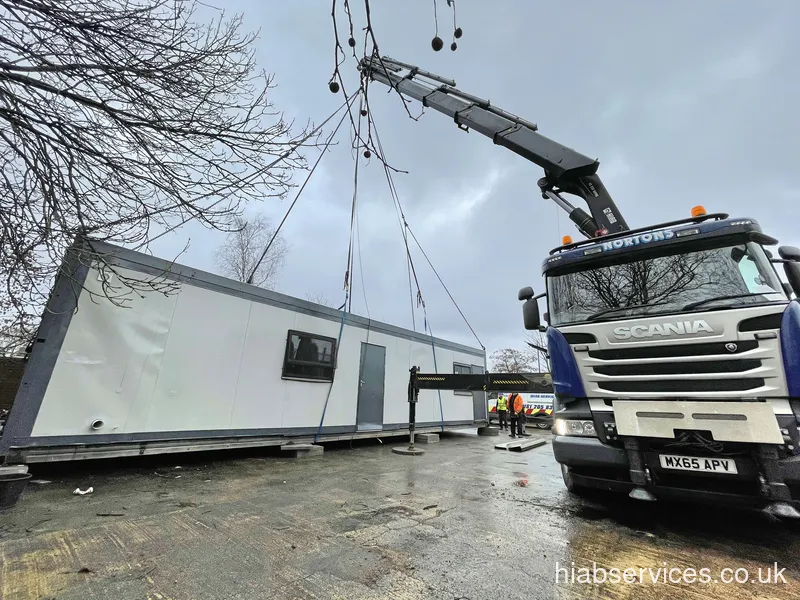 Long reach HIAB lift with banksman and operator UK